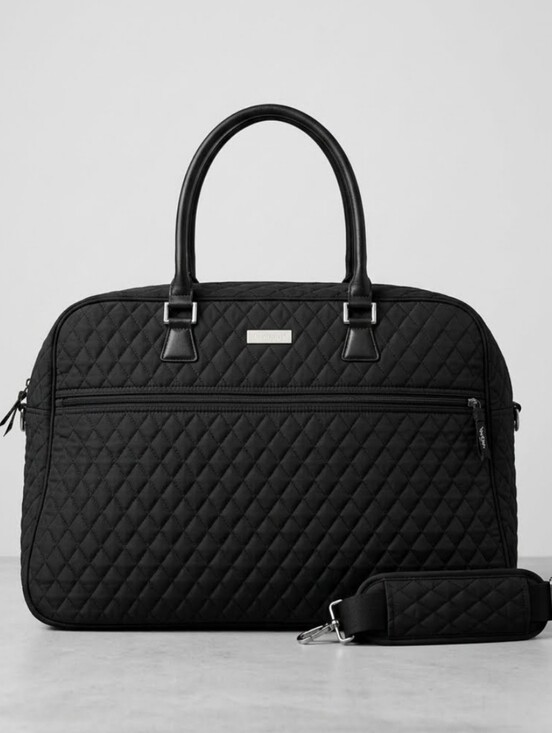 Handbags - Vera Bradley Quilted Grand Black Travel Tote Bag With Long Strap